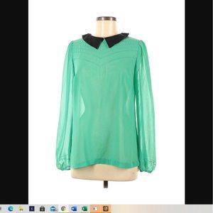 Allen B. by Allen Schwartz Long Sleeve Blouse Green BLack Collar Cutout Back SzM